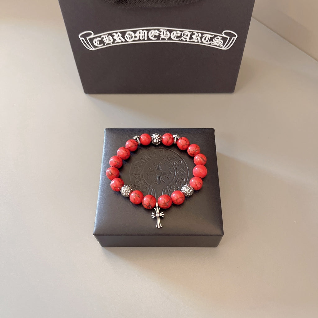 Chrome Hearts Red Bead Silver Cross Bracelet - album image 2