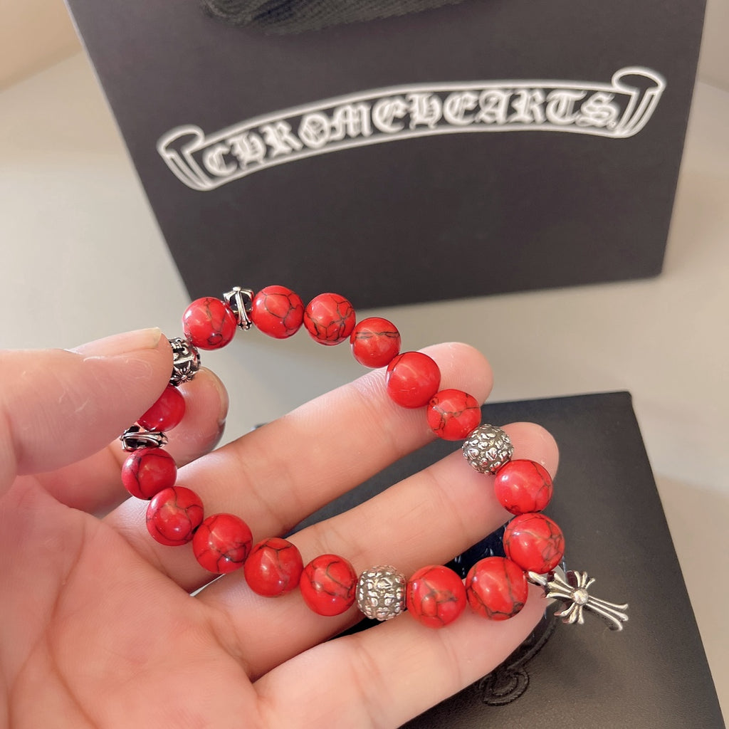 Chrome Hearts Red Bead Silver Cross Bracelet - album image 7