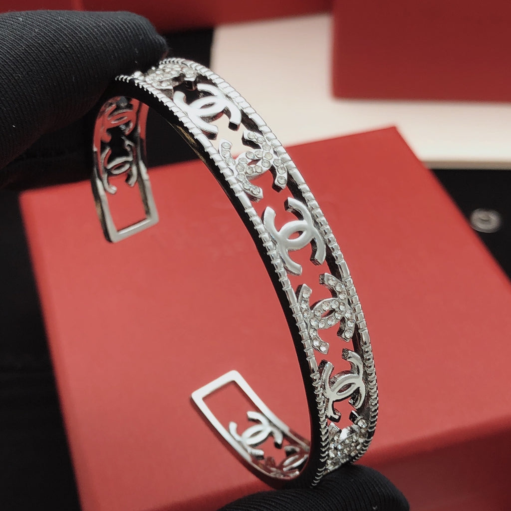 Chanel Silver-Tone Studded Open Bangle - album image 3