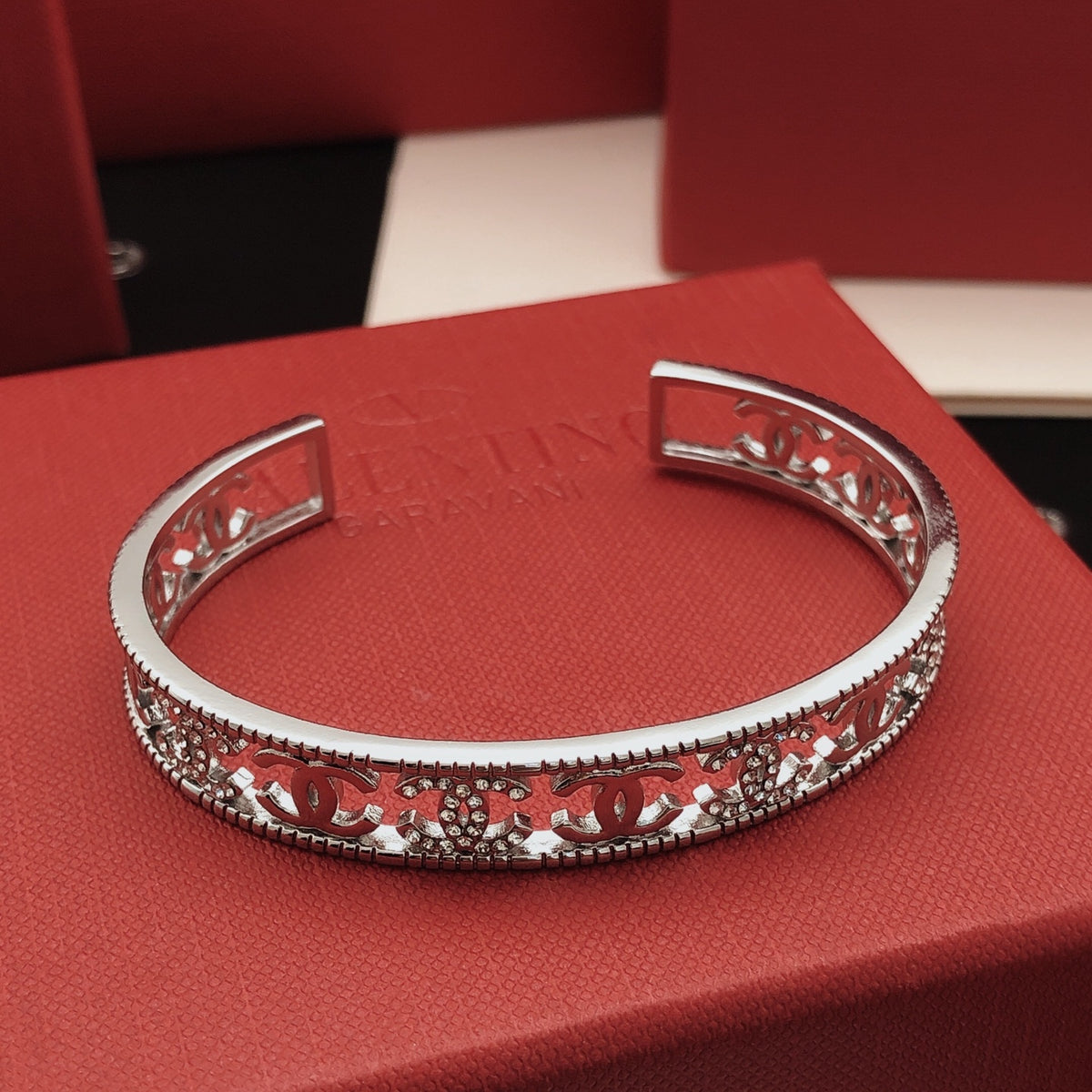 Chanel Silver-Tone Studded Open Bangle - album image 4