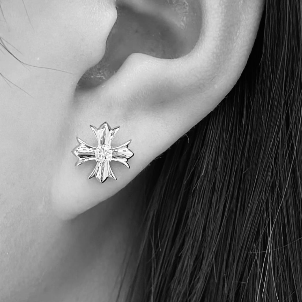 Chrome Hearts Cross Flower Silver-Tone Stud Earrings - album image 6