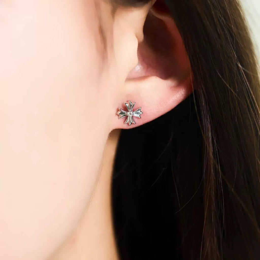 Chrome Hearts Cross Flower Silver-Tone Stud Earrings - album image 8