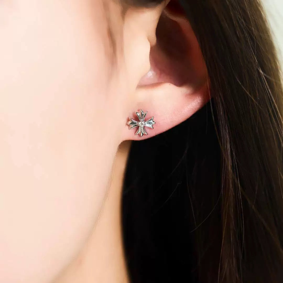 Chrome Hearts Cross Flower Silver-Tone Stud Earrings - album image 8