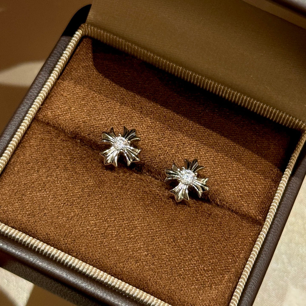 Chrome Hearts Cross Flower Silver-Tone Stud Earrings - album image 5