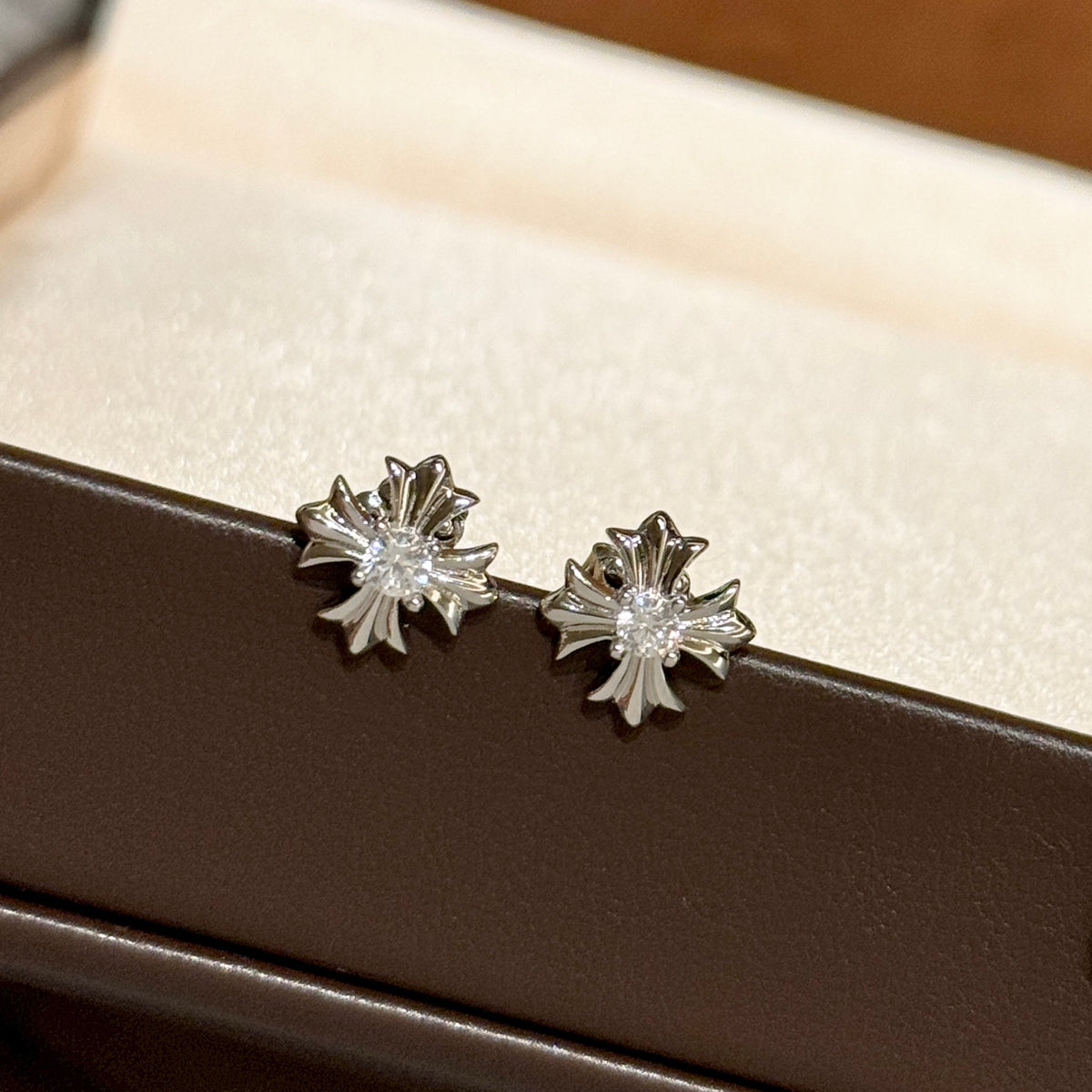 Chrome Hearts Cross Flower Silver-Tone Stud Earrings - album image 7