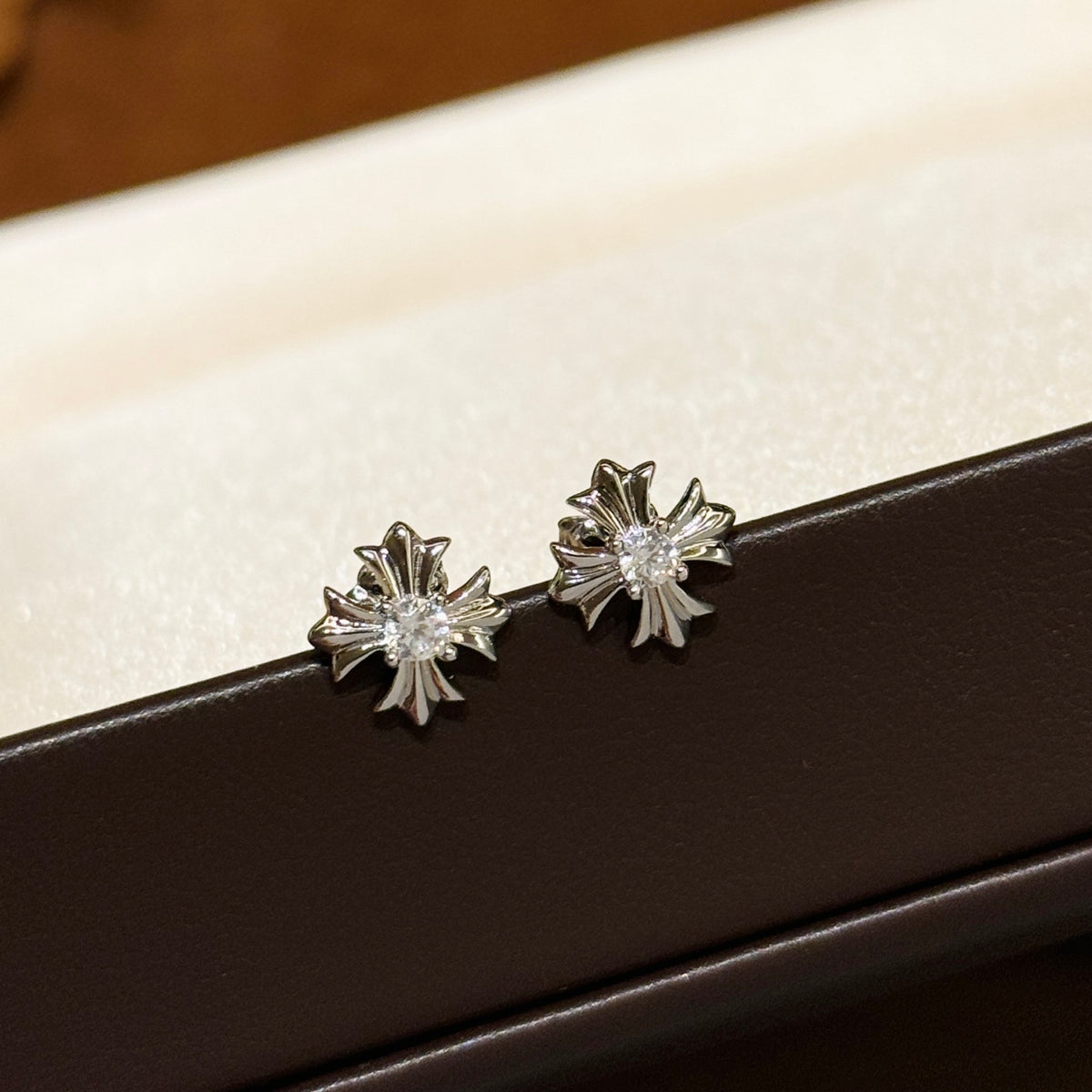 Chrome Hearts Cross Flower Silver-Tone Stud Earrings - album image 1