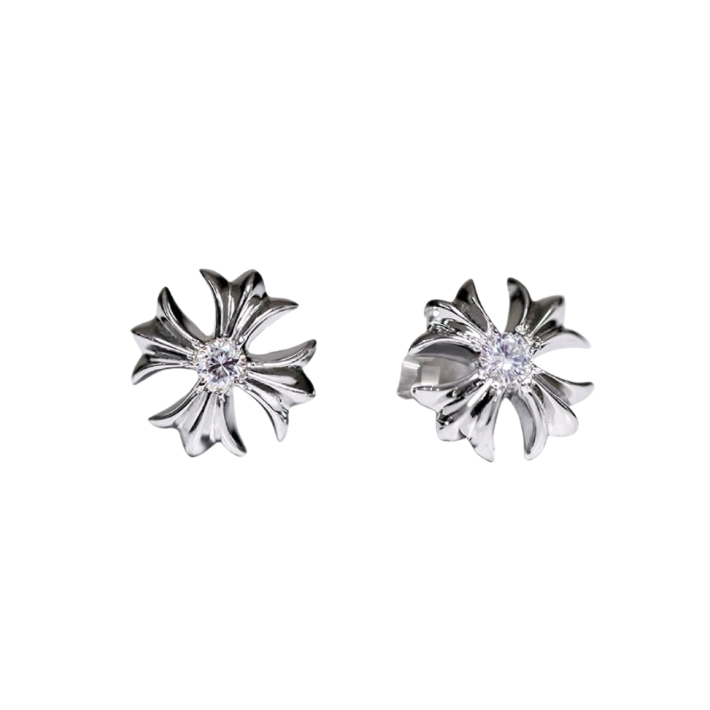 Chrome Hearts Cross Flower Silver-Tone Stud Earrings - album image 2