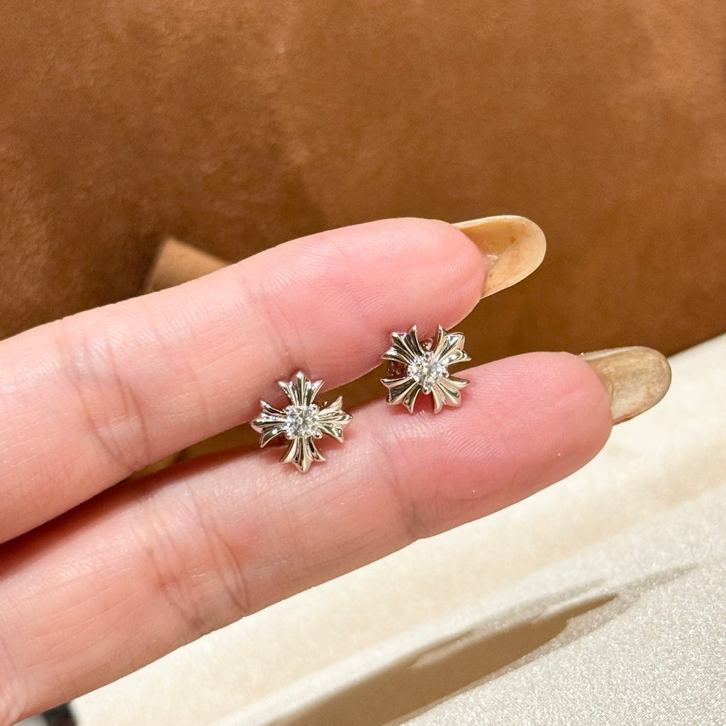 Chrome Hearts Cross Flower Silver-Tone Stud Earrings - album image 4