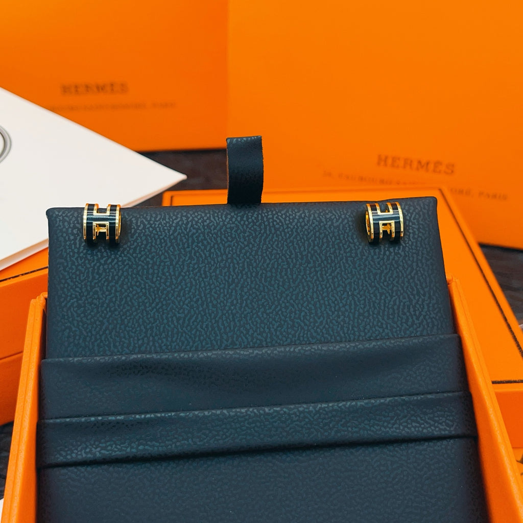 Hermès Gold-Tone Black Mini H Stud Earrings - album image 8