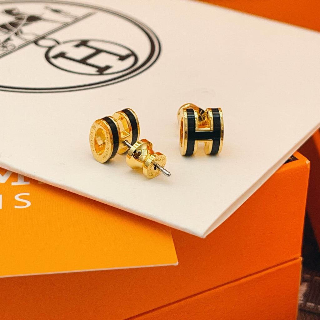 Hermès Gold-Tone Black Mini H Stud Earrings - album image 4