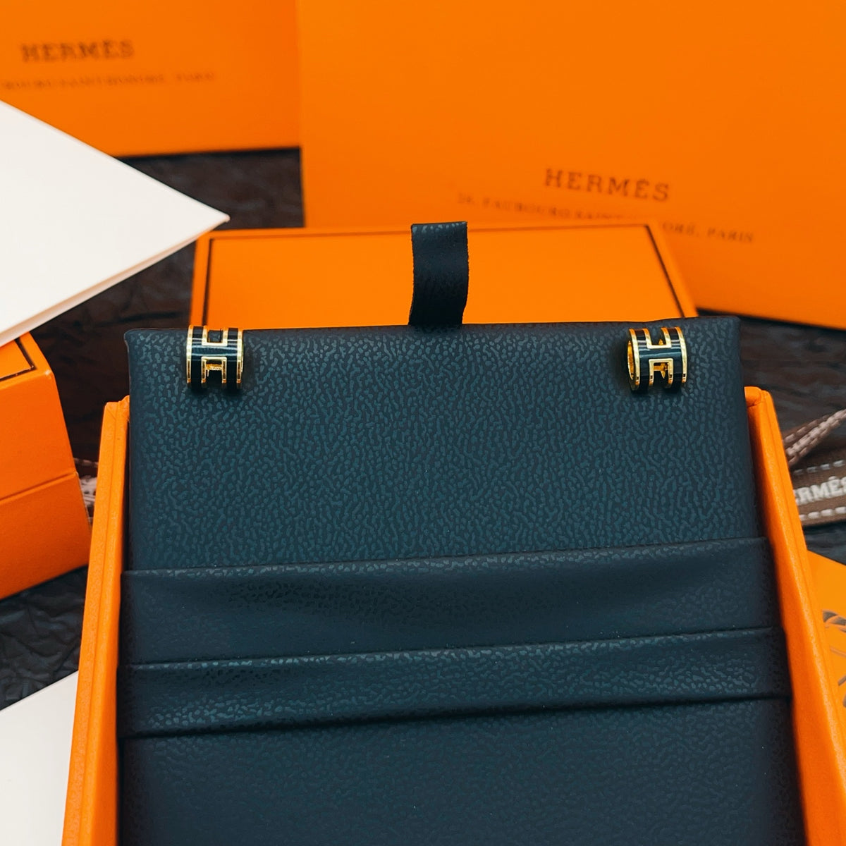 Hermès Gold-Tone Black Mini H Stud Earrings - album image 10