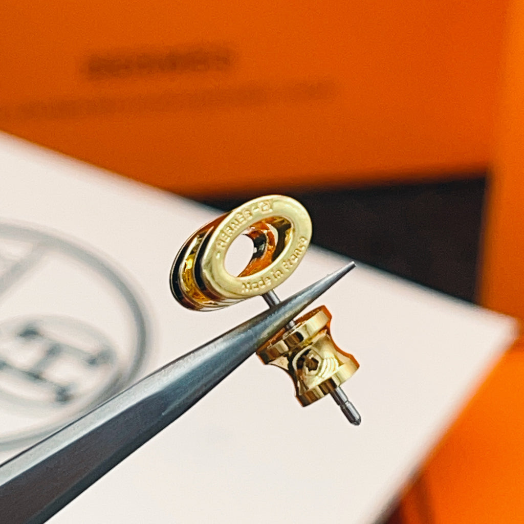 Hermès Gold-Tone Black Mini H Stud Earrings - album image 3