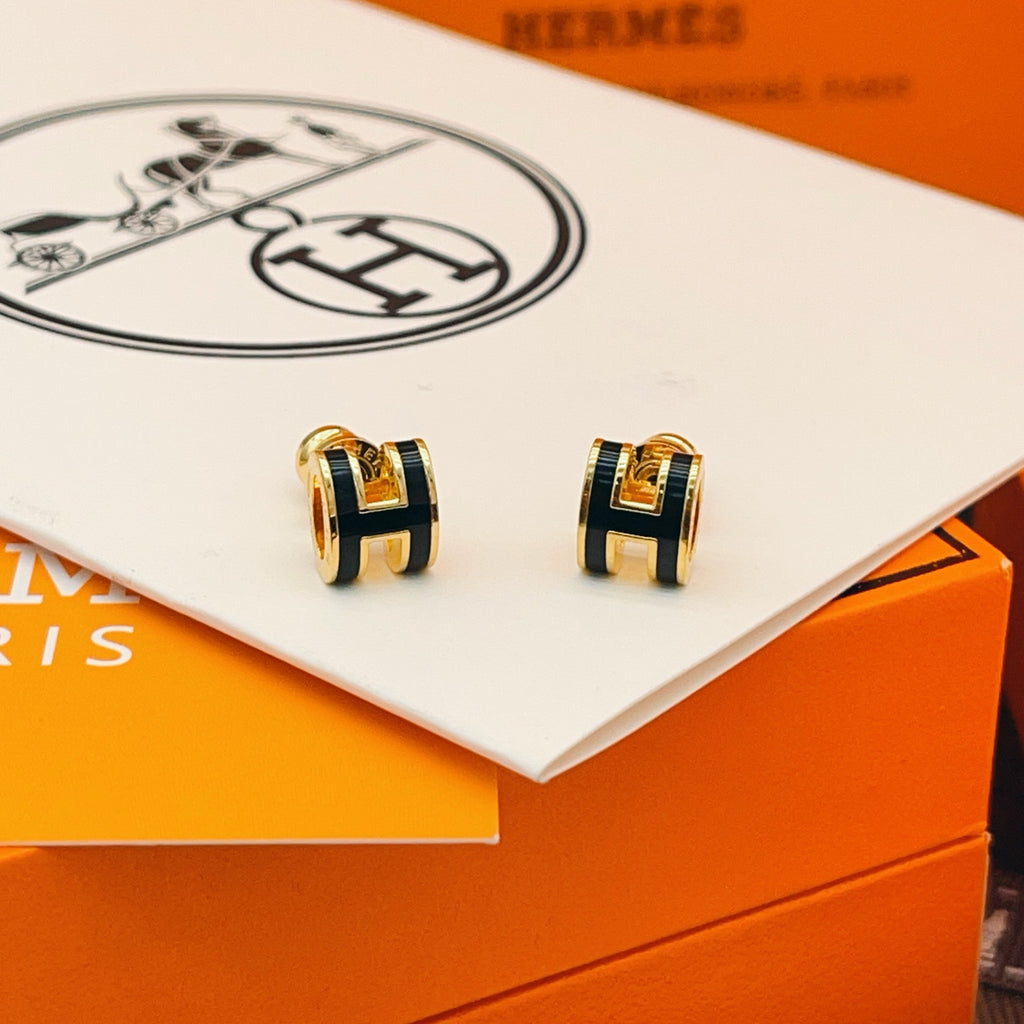 Hermès Gold-Tone Black Mini H Stud Earrings - album image 6