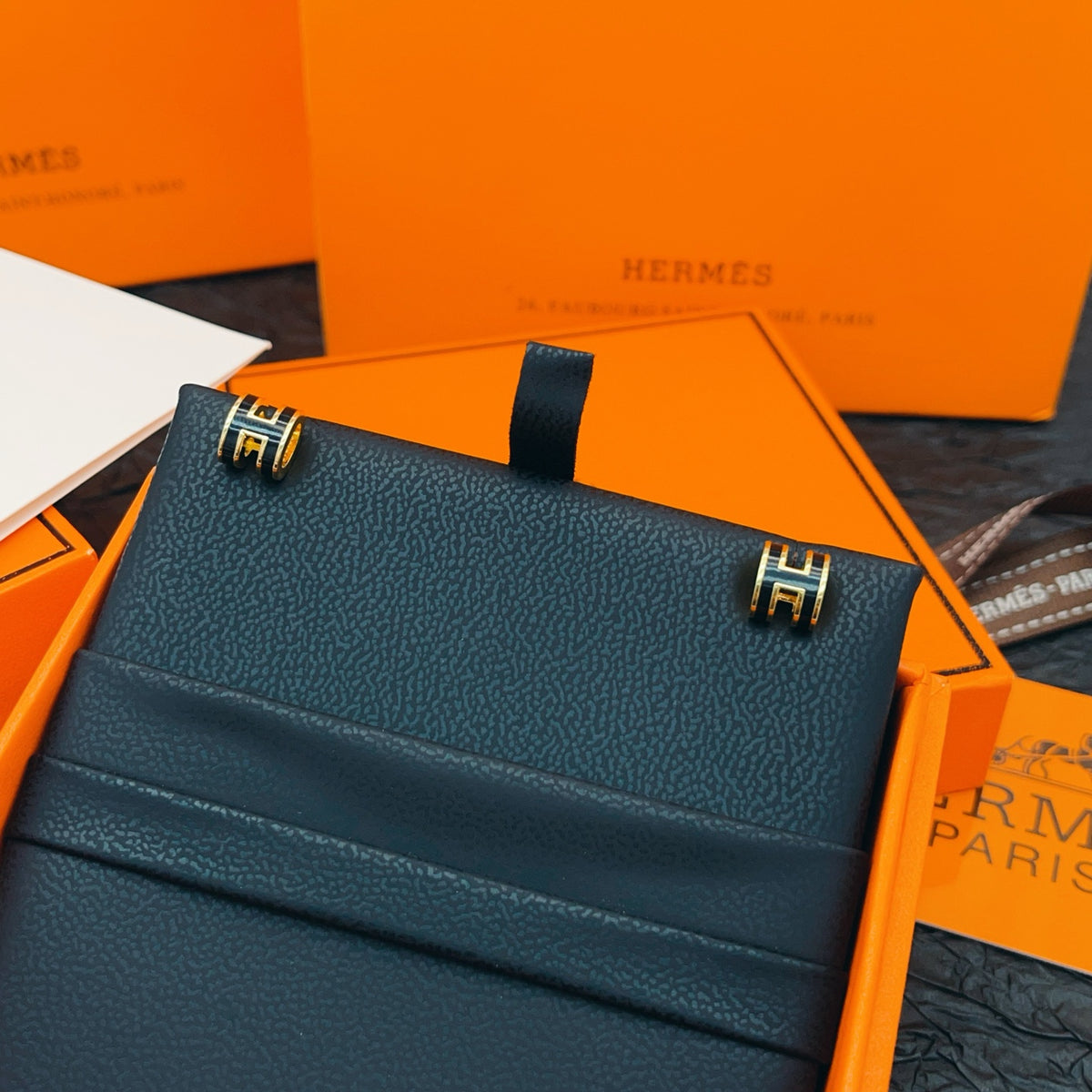 Hermès Gold-Tone Black Mini H Stud Earrings - album image 9