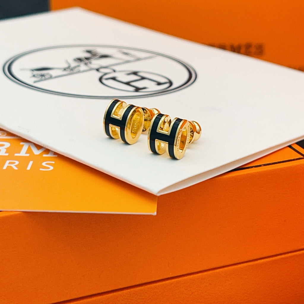 Hermès Gold-Tone Black Mini H Stud Earrings - album image 7