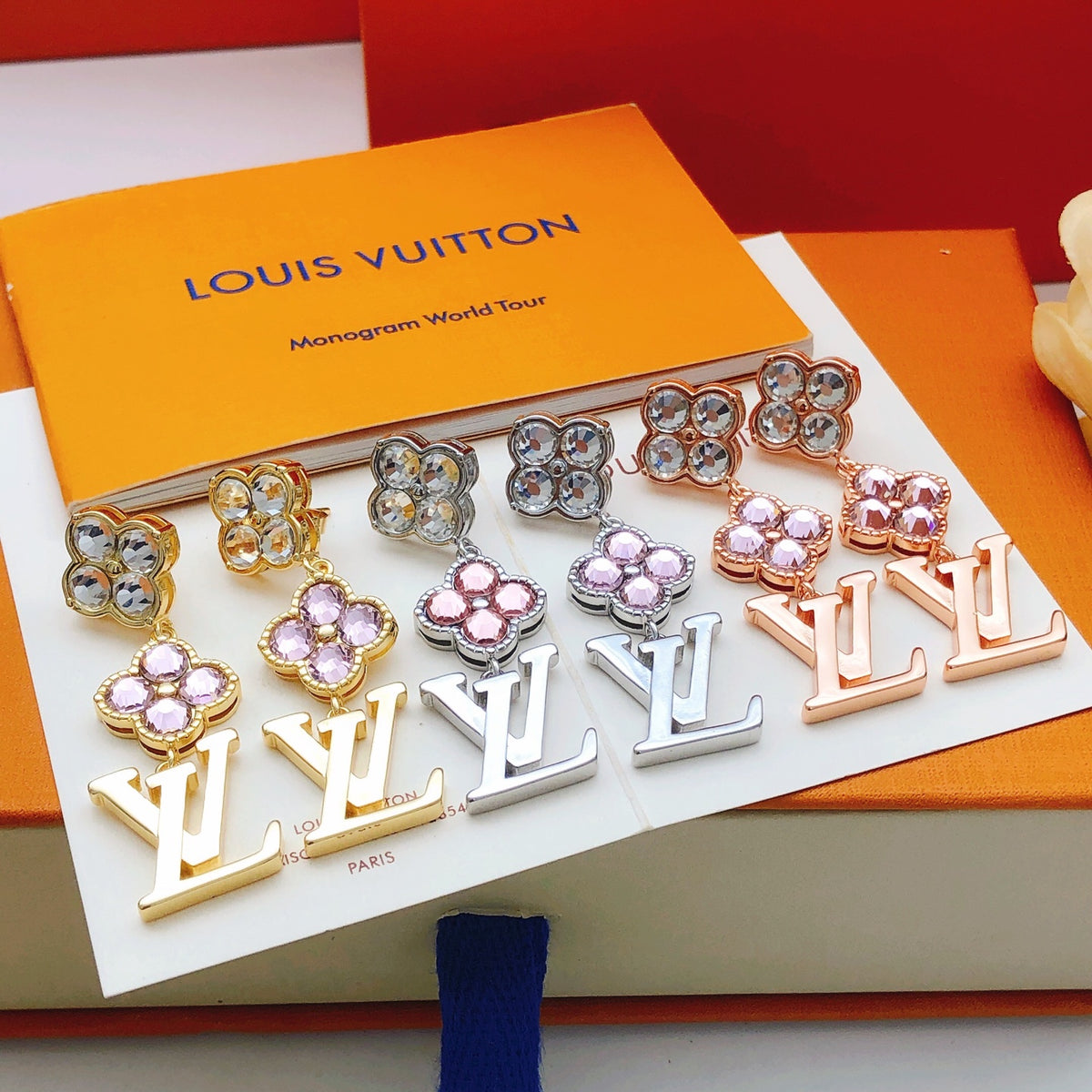 Louis Vuitton Multicolor Flower Tassel Crystal Accent Earrings - album image 7