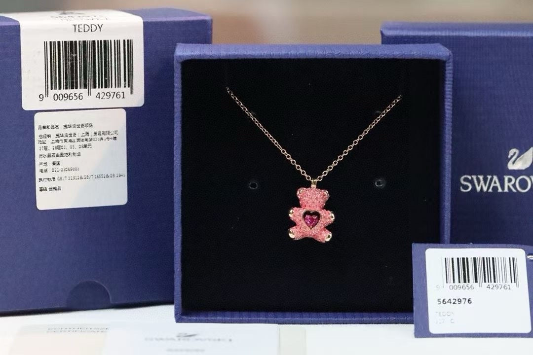 Swarovski Pink Crystal Teddy Heart Pendant Necklace - album image 8