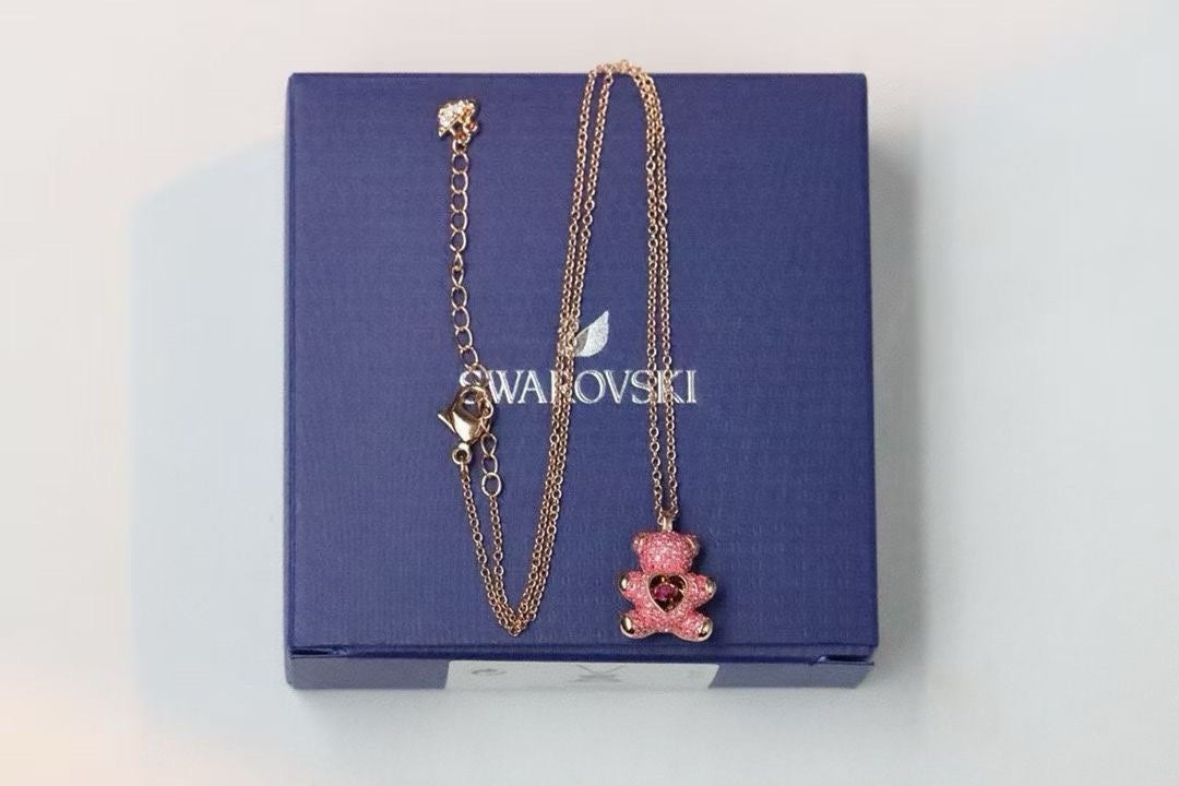 Swarovski Pink Crystal Teddy Heart Pendant Necklace - album image 7