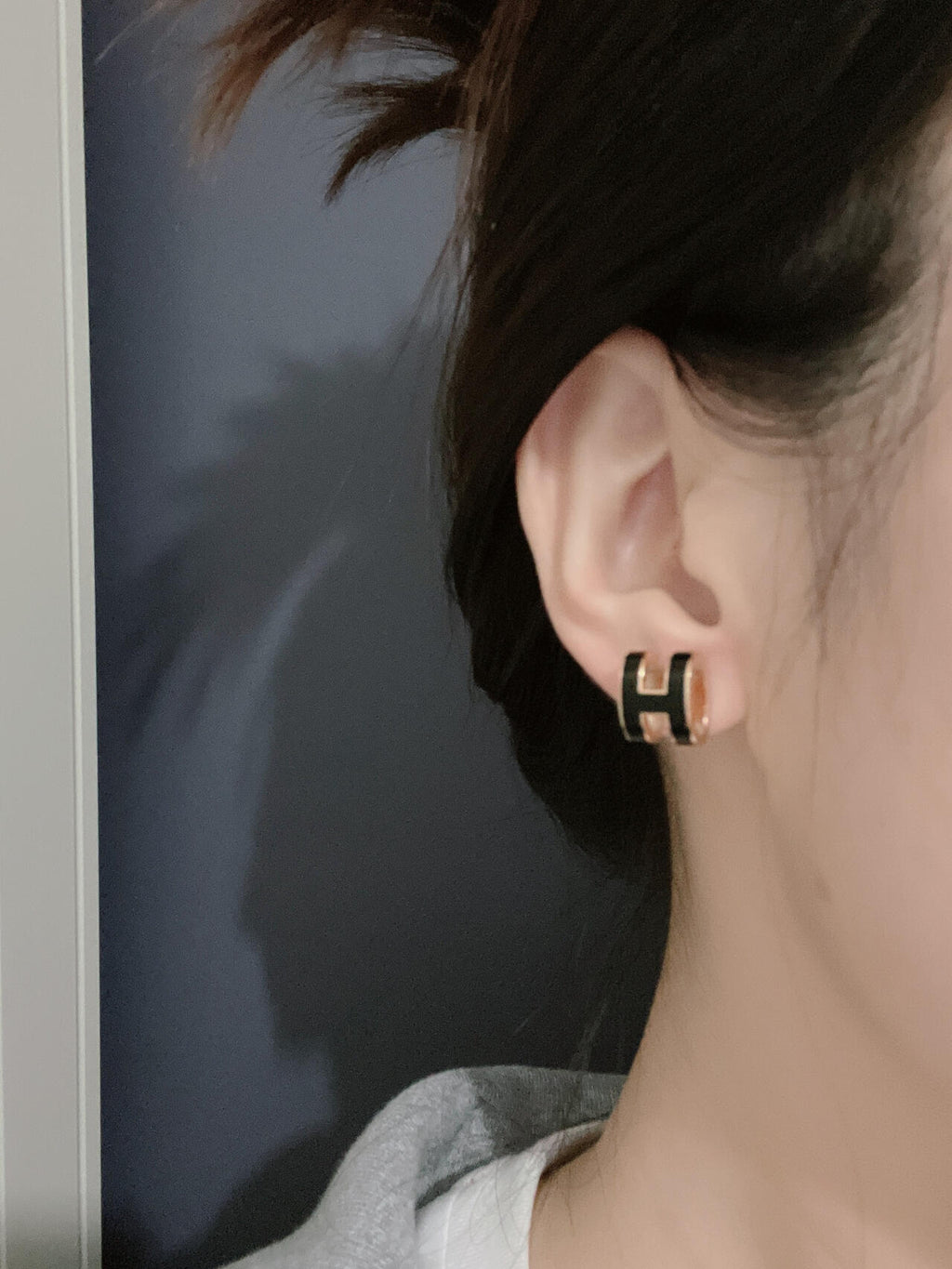 Hermès Gold-Tone Black Mini H Stud Earrings - album image 13