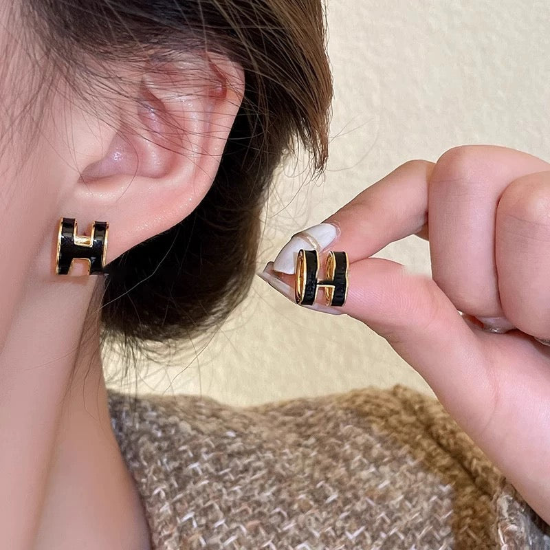 Hermès Gold-Tone Black Mini H Stud Earrings - album image 12