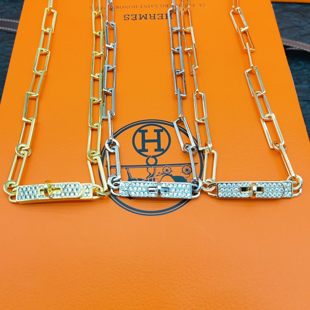 Hermès Gold-Tone Rectangular-Link Crystal-Bar Bracelet - album image 6