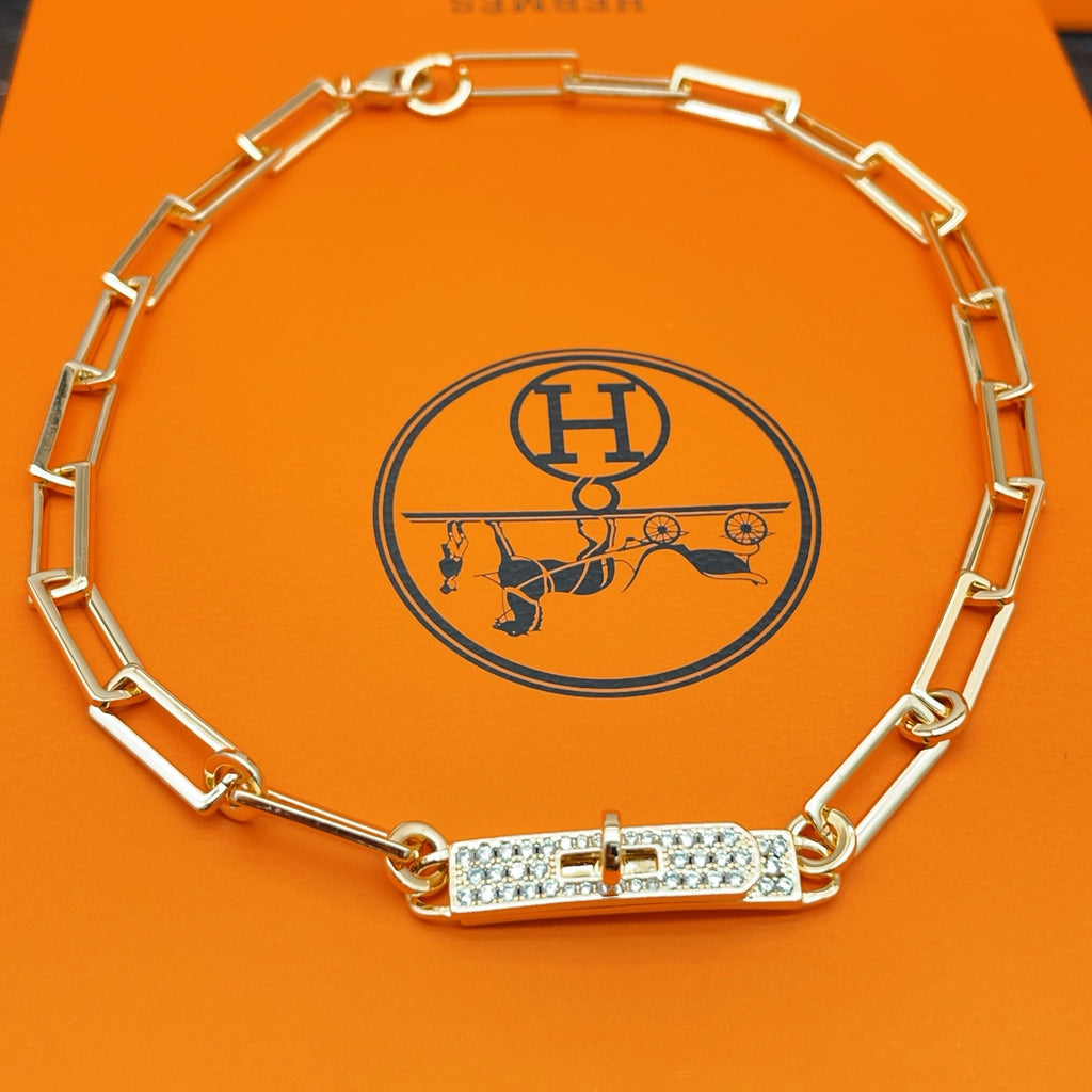 Hermès Gold-Tone Rectangular-Link Crystal-Bar Bracelet - album image 1