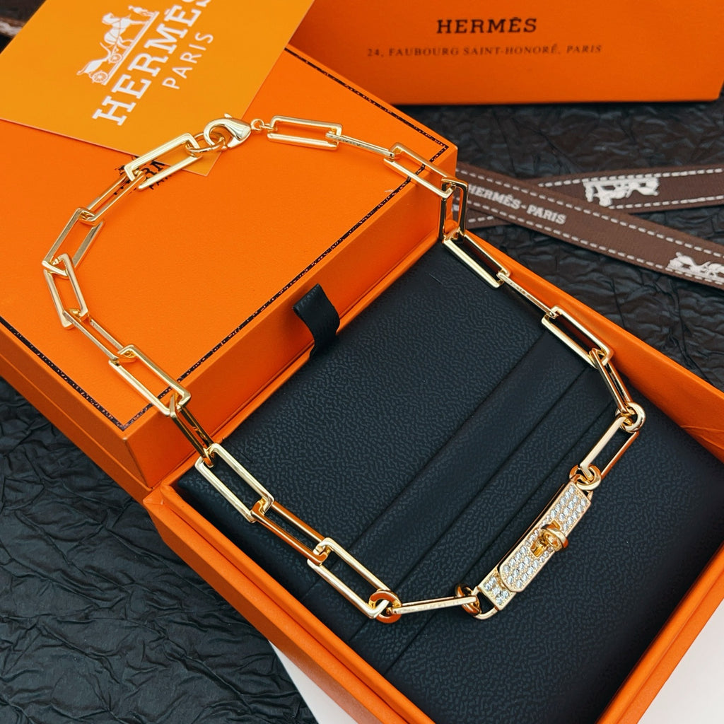Hermès Gold-Tone Rectangular-Link Crystal-Bar Bracelet - album image 3