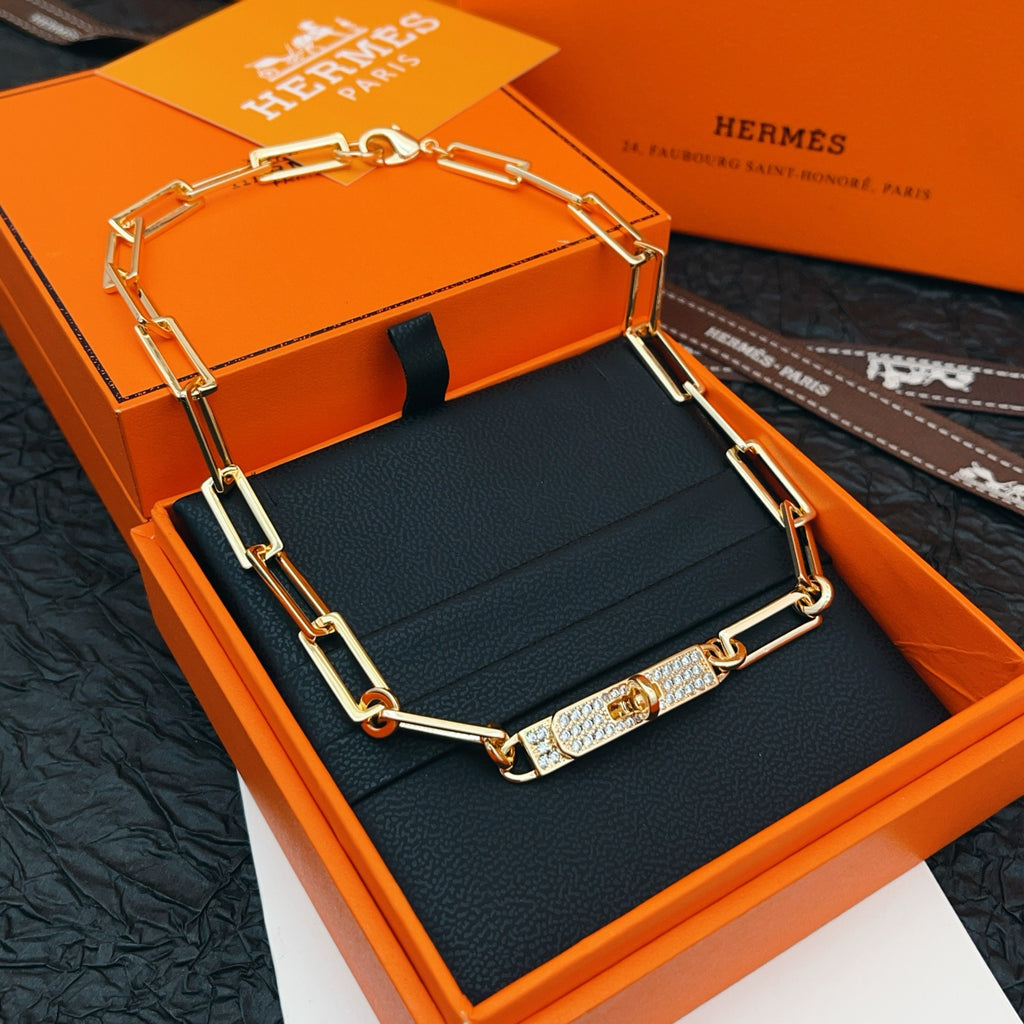 Hermès Gold-Tone Rectangular-Link Crystal-Bar Bracelet - album image 2