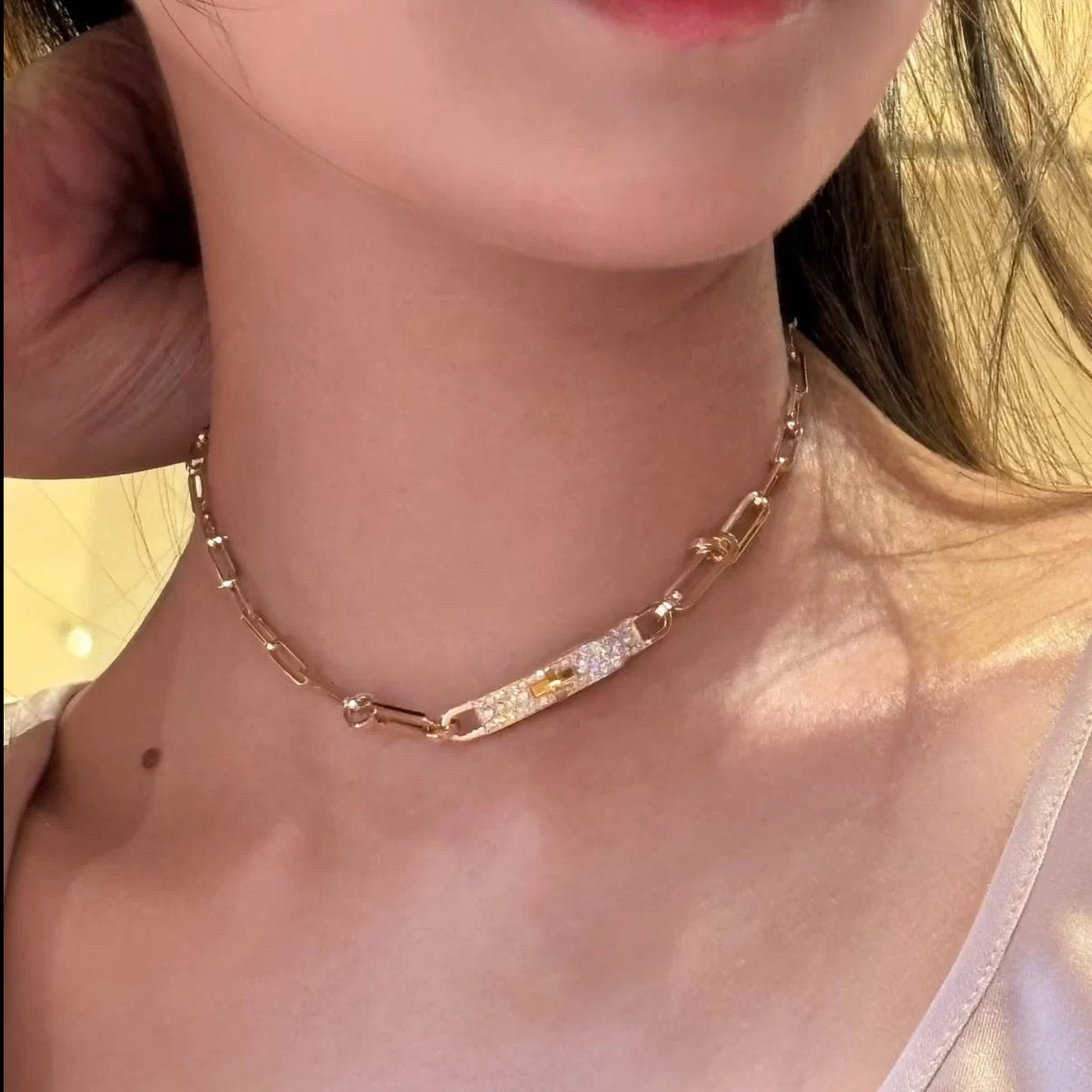 Hermès Gold-Tone Rectangular-Link Crystal-Bar Bracelet - album image 12