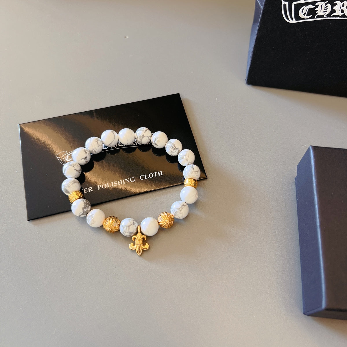 Chrome Hearts White Bead Gold Cross Bracelet - album image 7