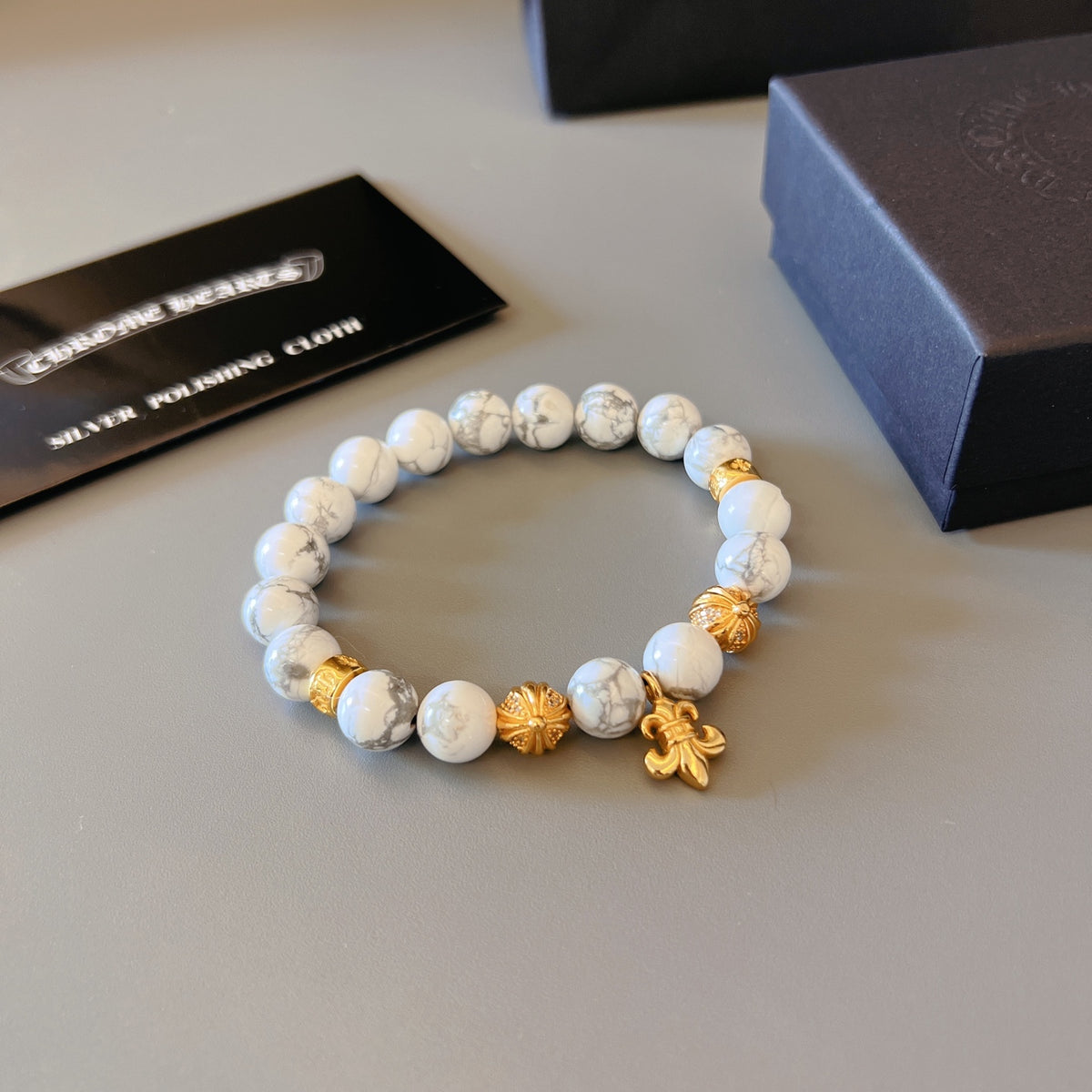 Chrome Hearts White Bead Gold Cross Bracelet - album image 8