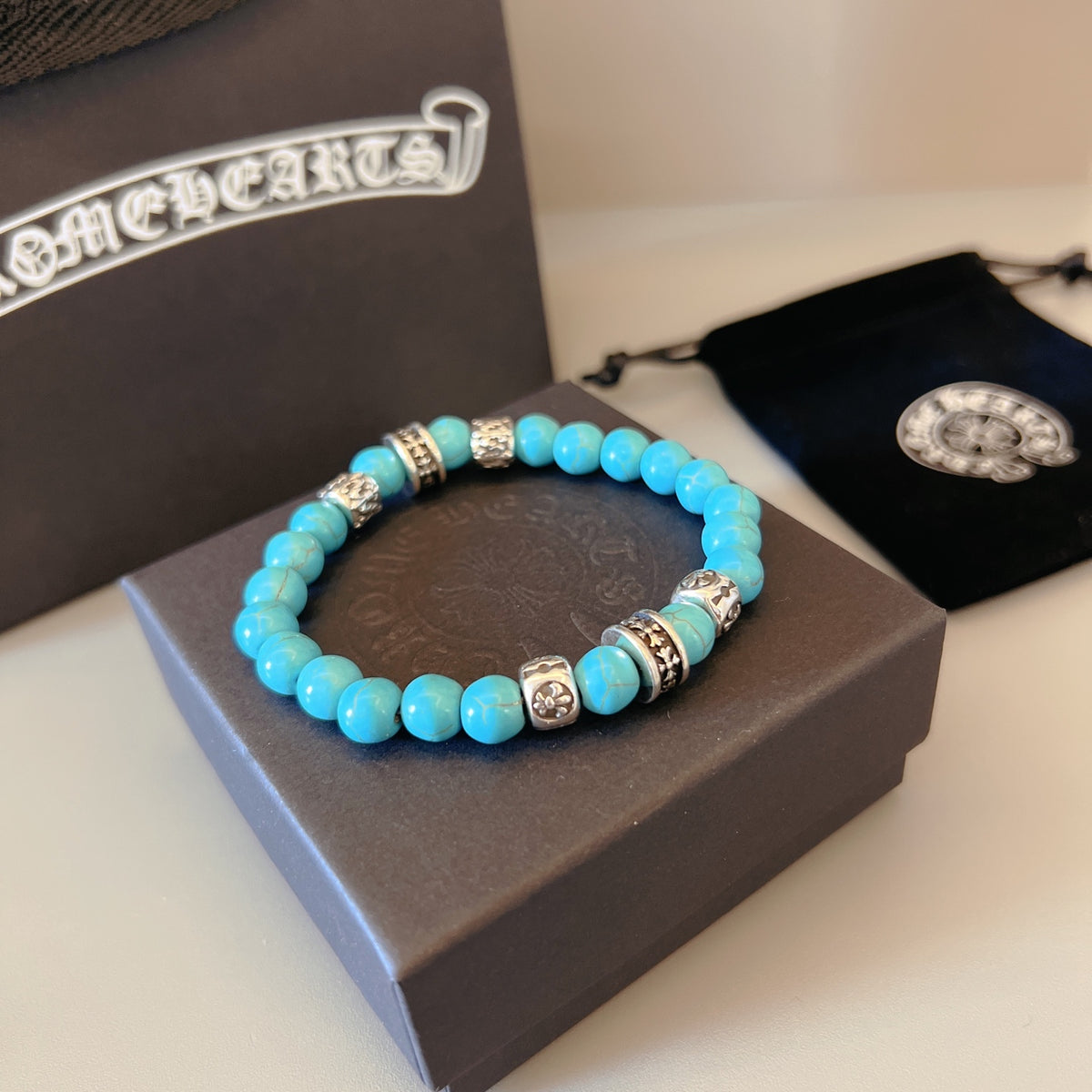 Chrome Hearts Turquoise Bead Silver Spacer Bracelet - album image 8