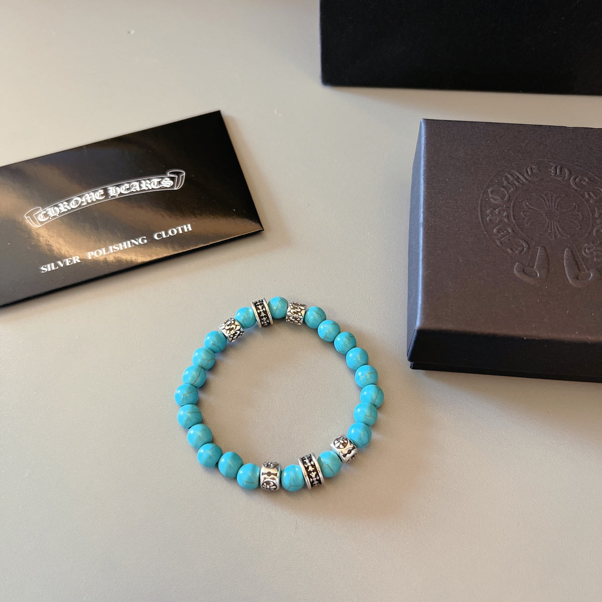 Chrome Hearts Turquoise Bead Silver Spacer Bracelet - album image 7