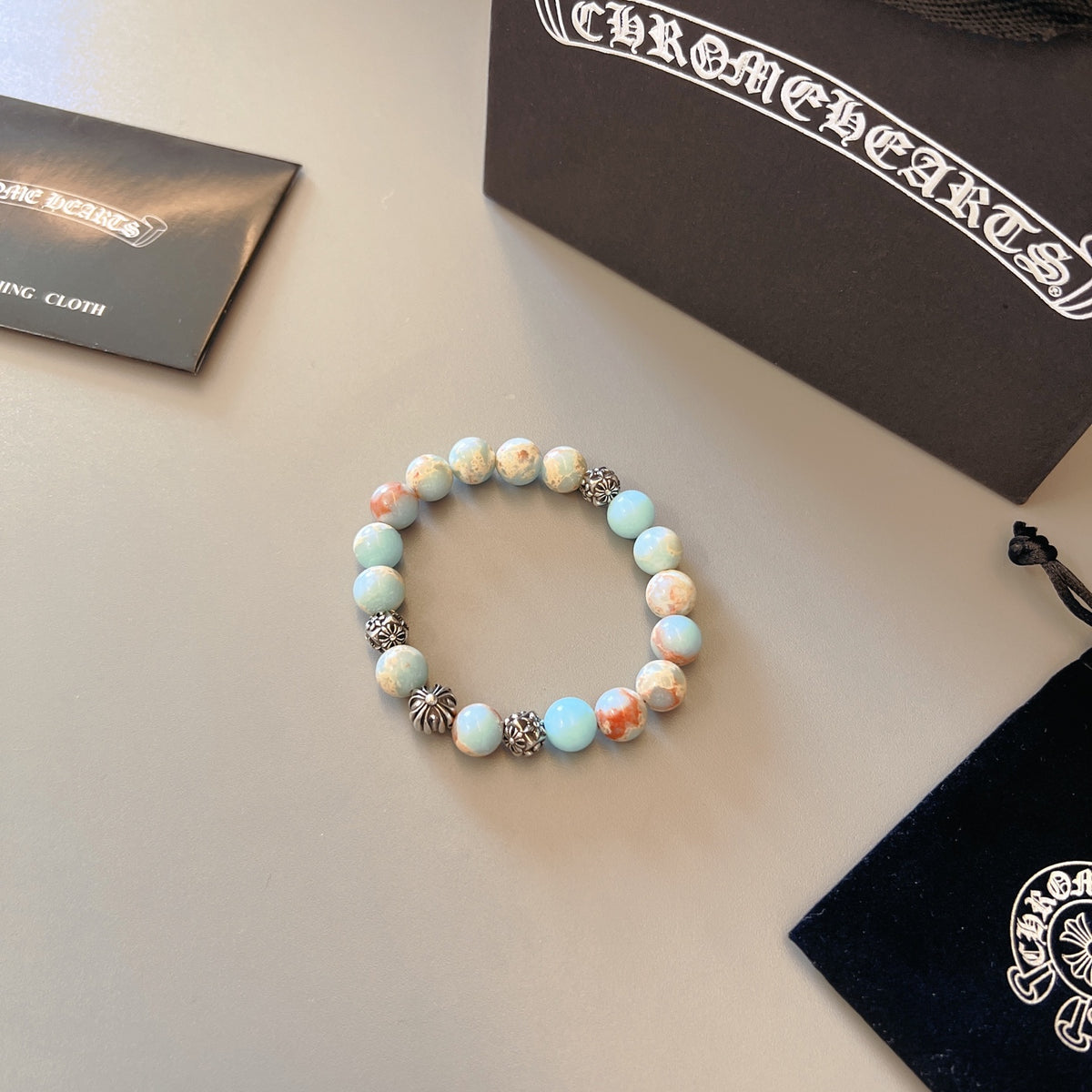 Chrome Hearts Pale Blue and White Bead Bracelet - album image 7