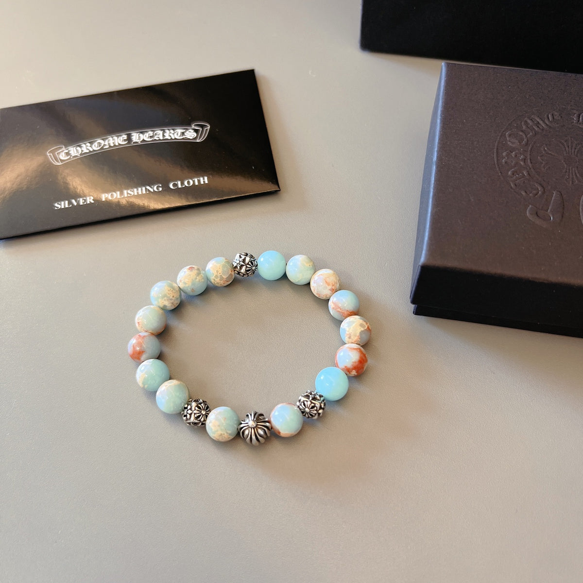 Chrome Hearts Pale Blue and White Bead Bracelet - album image 8