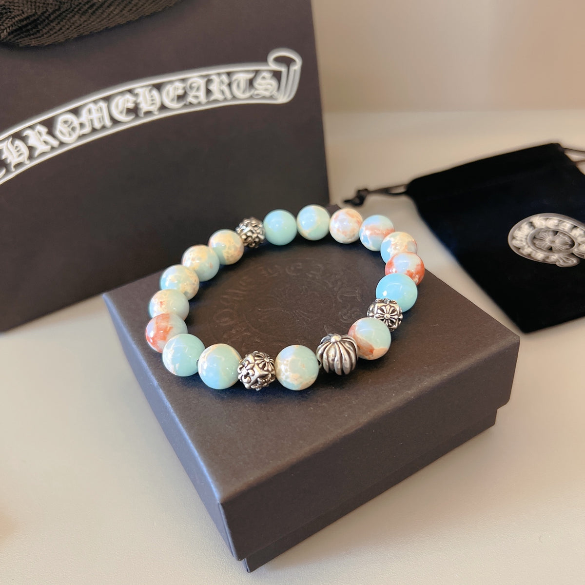 Chrome Hearts Pale Blue and White Bead Bracelet - album image 9
