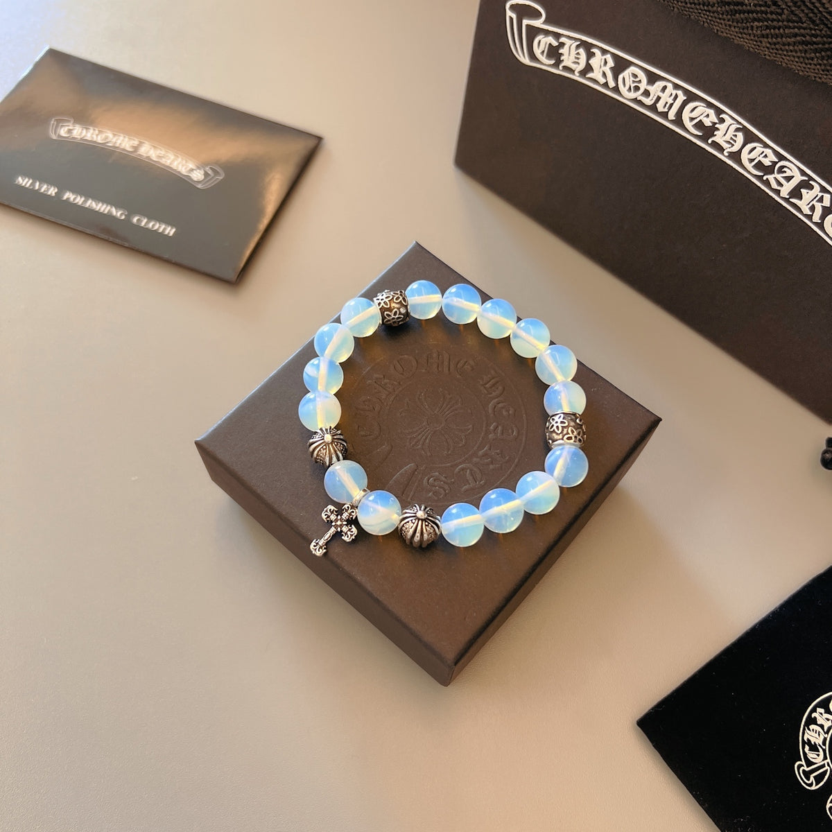 Chrome Hearts Sky Blue Bead Cross Bracelet - album image 8
