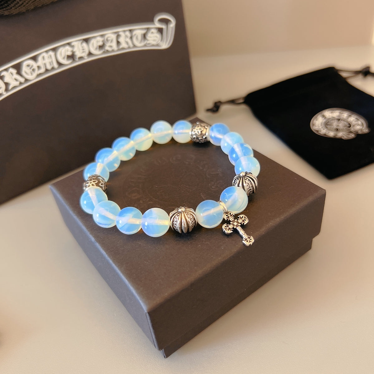 Chrome Hearts Sky Blue Bead Cross Bracelet - album image 2