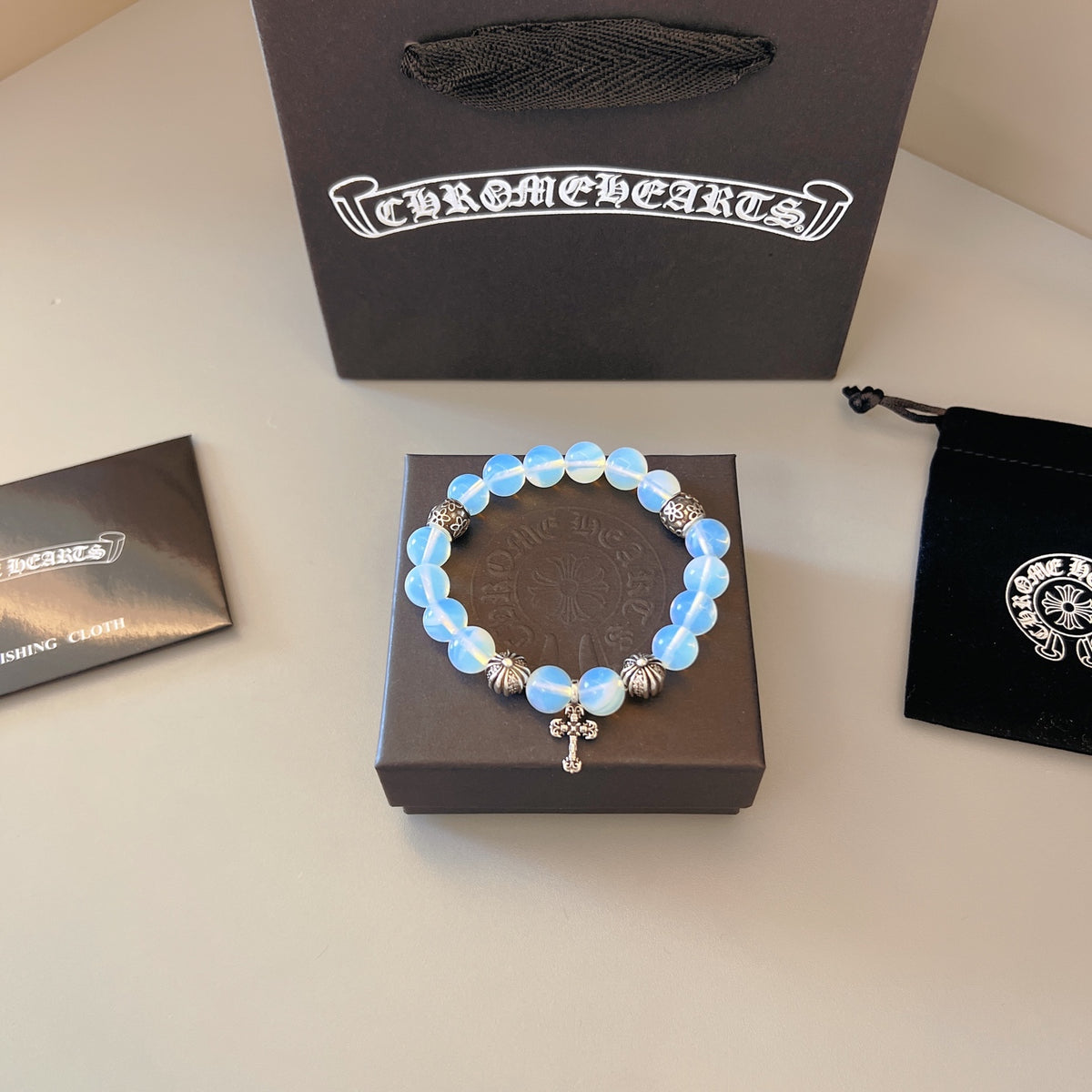 Chrome Hearts Sky Blue Bead Cross Bracelet - album image 1