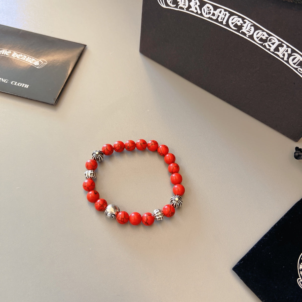 Chrome Hearts Red Bead Gold Detail Bracelet - album image 9
