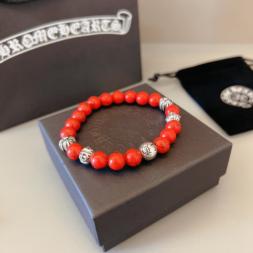 Chrome Hearts Red Bead Gold Detail Bracelet - album image 2