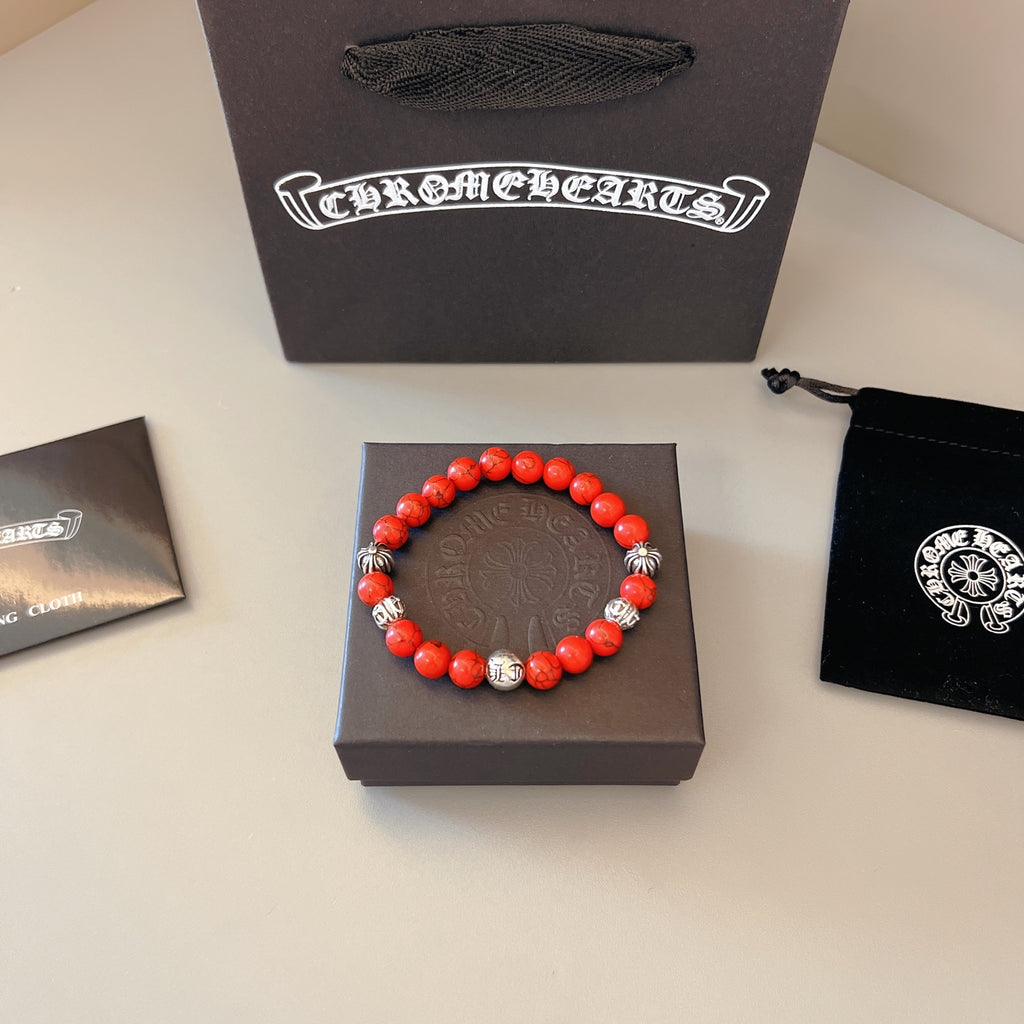 Chrome Hearts Red Bead Gold Detail Bracelet - album image 1