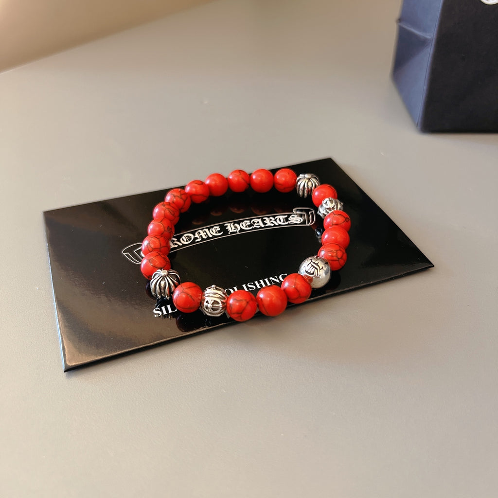 Chrome Hearts Red Bead Gold Detail Bracelet - album image 5