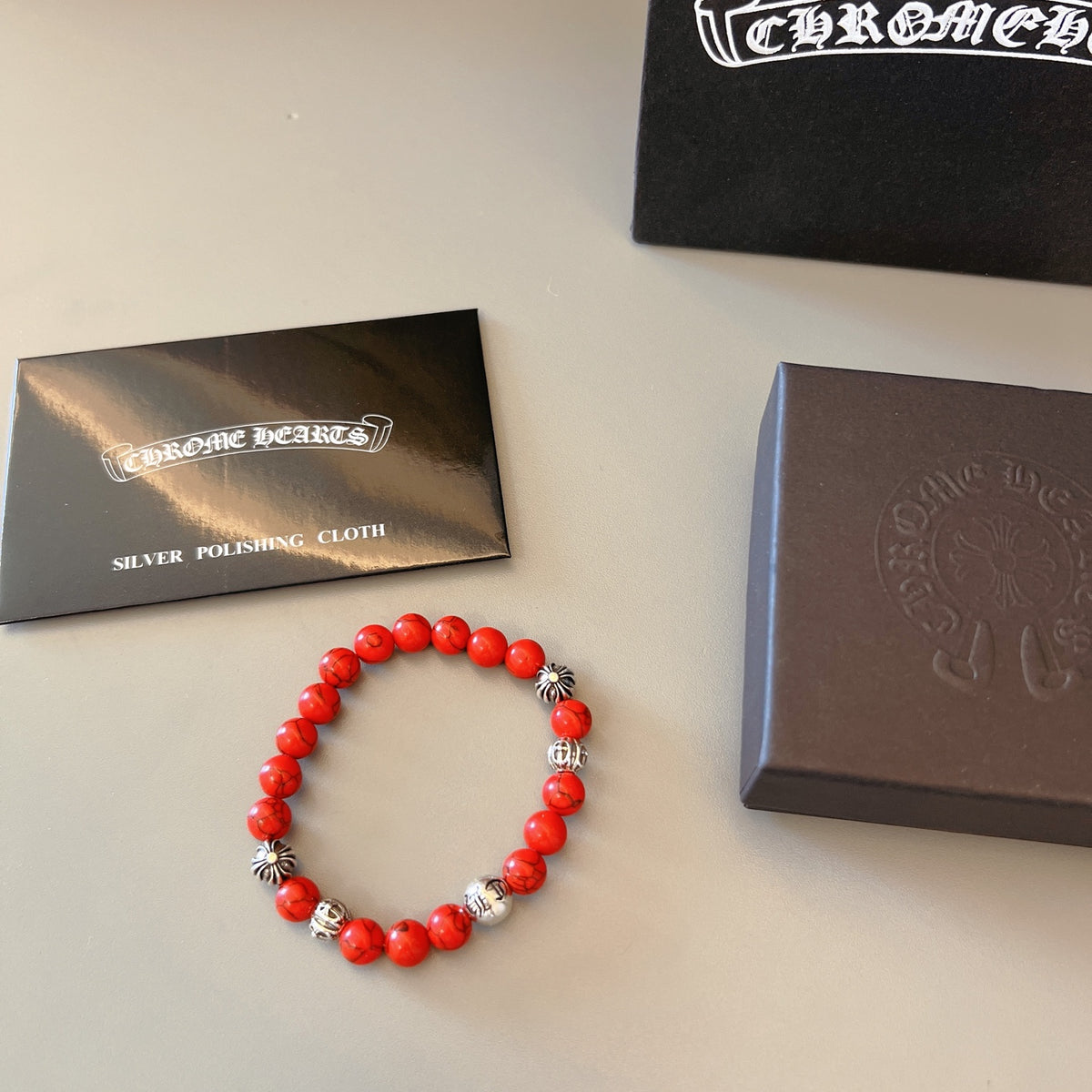 Chrome Hearts Red Bead Gold Detail Bracelet - album image 6