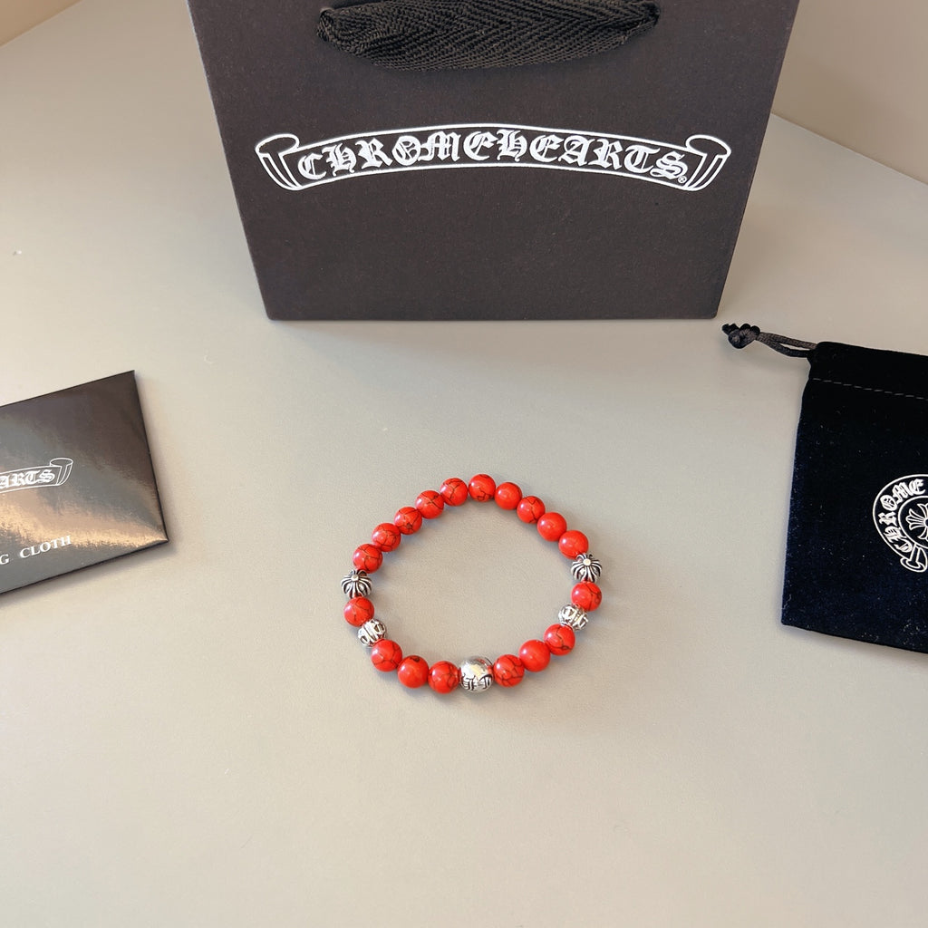 Chrome Hearts Red Bead Gold Detail Bracelet - album image 4