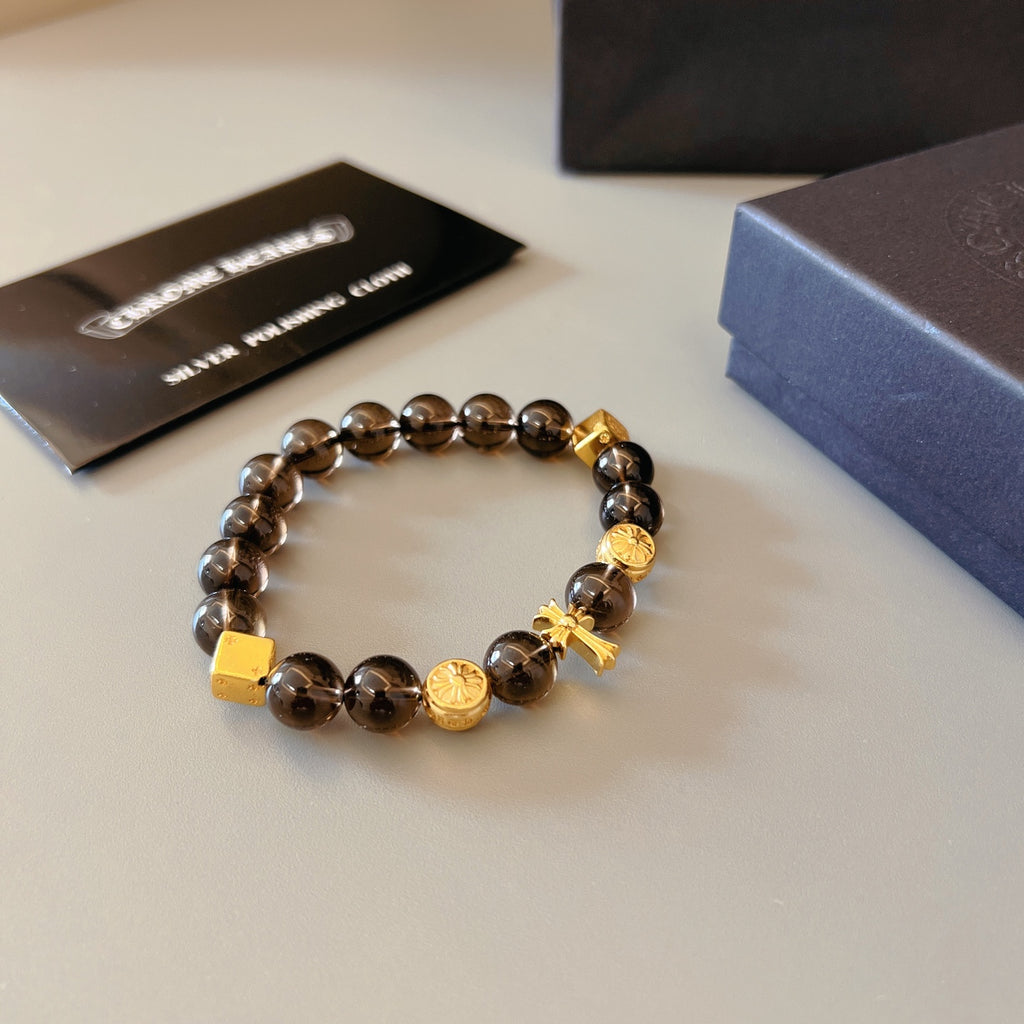 Chrome Hearts Black Bead Gold Cross Bracelet - album image 6