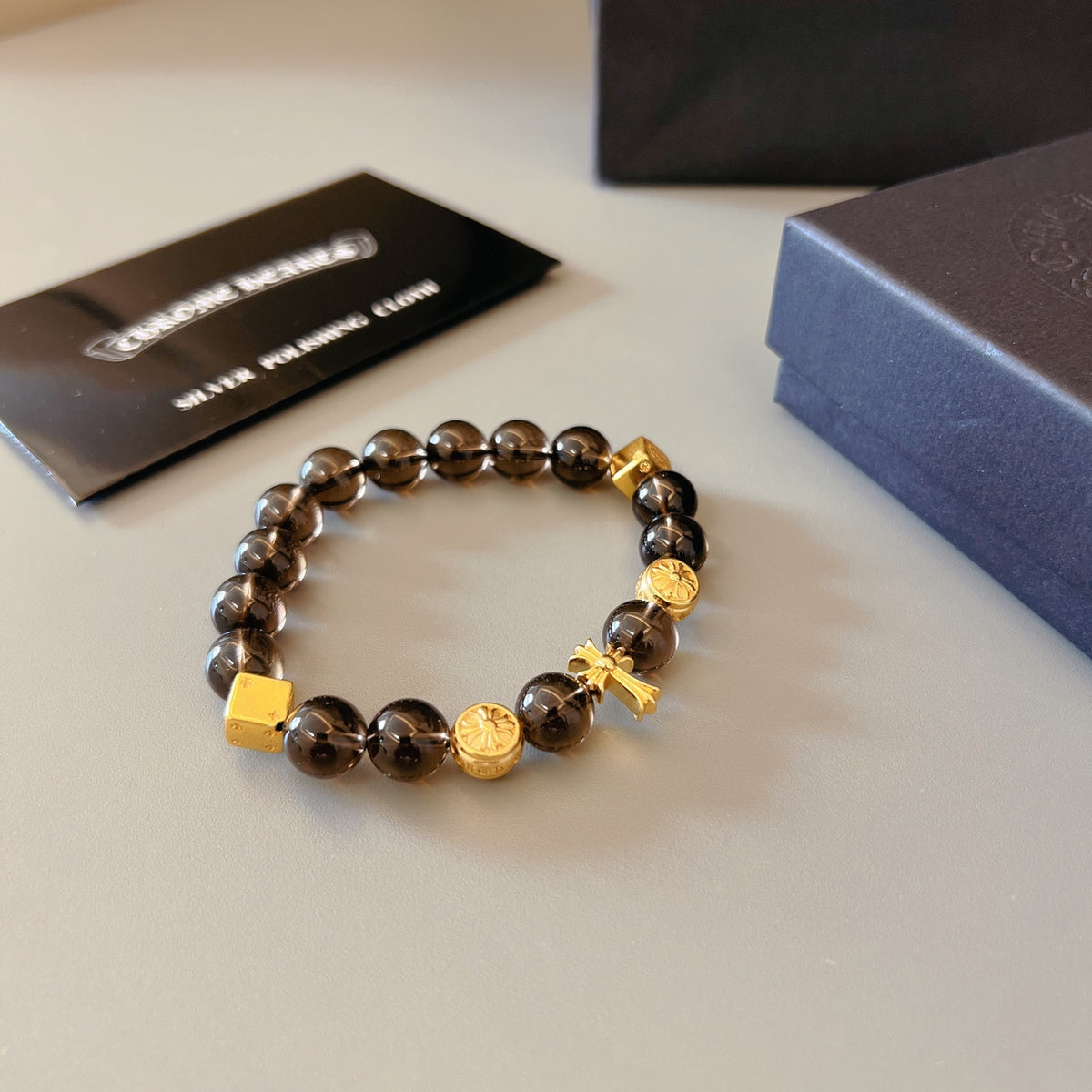 Chrome Hearts Black Bead Gold Cross Bracelet - album image 6
