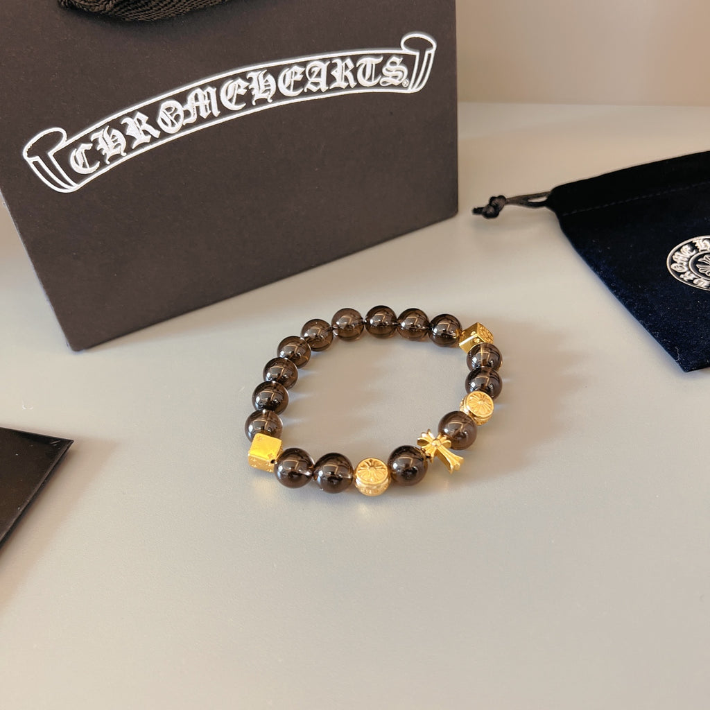 Chrome Hearts Black Bead Gold Cross Bracelet - album image 9
