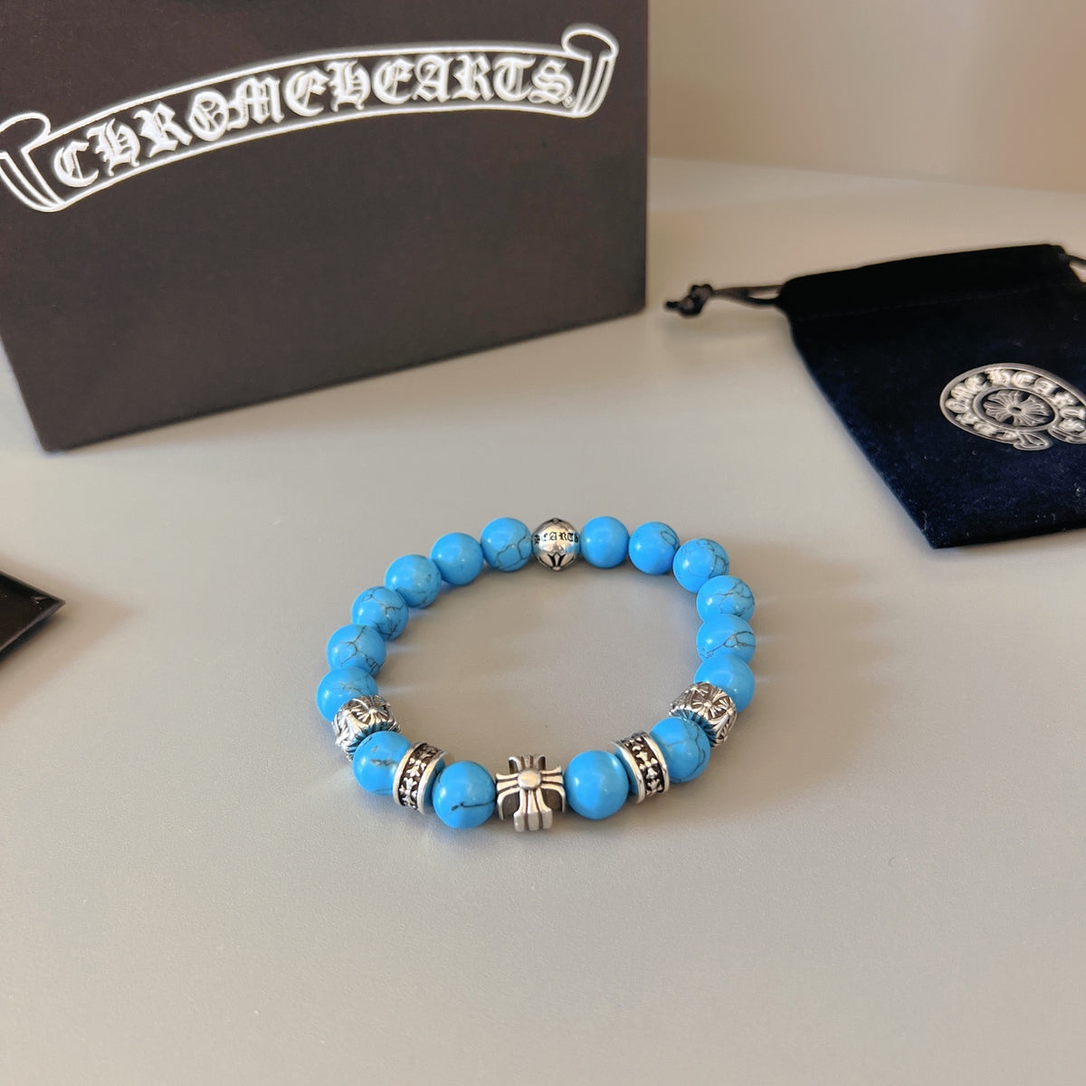 Chrome Hearts Blue Bead Gold Cross Bracelet - album image 5
