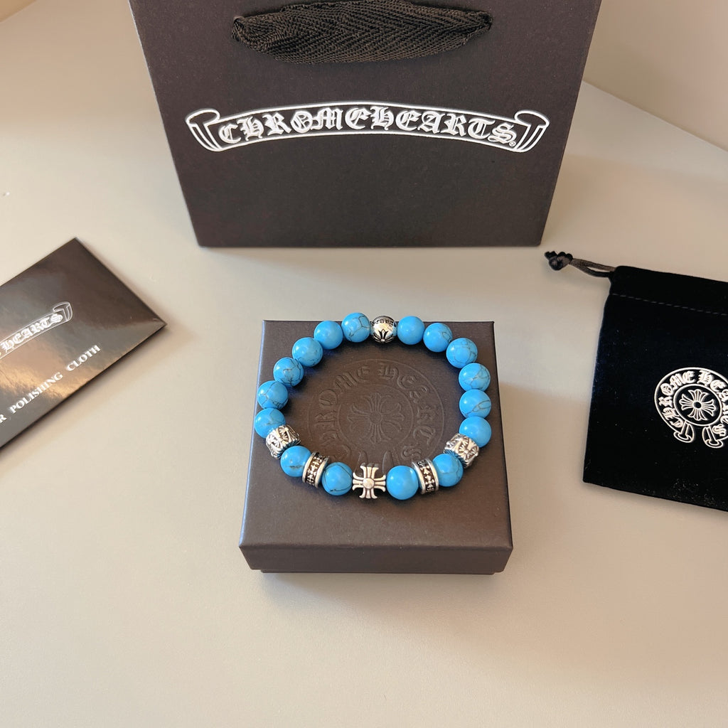 Chrome Hearts Blue Bead Gold Cross Bracelet - album image 1